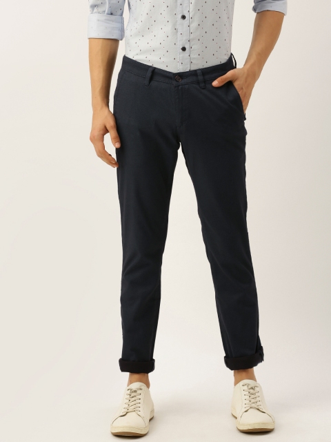 

John Players Men Navy Blue Skinny Fit Solid Regular Trousers
