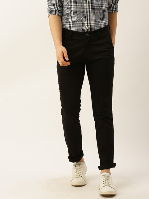 

John Players Men Black Slim Fit Solid Regular Trousers