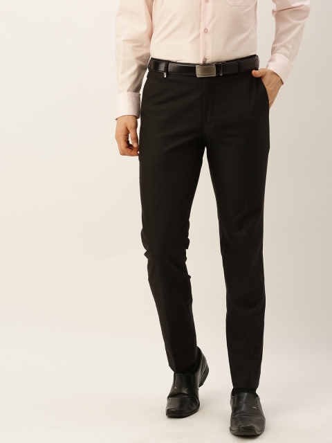 

John Players Men Black Slim Fit Checked Formal Trousers