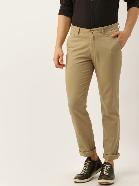 

John Players Men Beige Slim Fit Solid Regular Trousers
