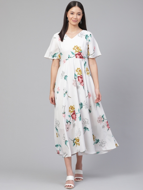 

Ives Women White & Red Floral Print Maxi Dress