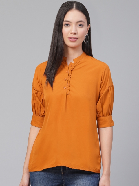 

Ives Women Rust Orange Solid Shirt Style Top