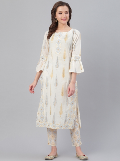 

Ives Women Off-White & Golden Printed Kurta with Trousers