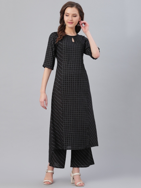 

Ives Women Black & Grey Checked Kurta with Palazzos