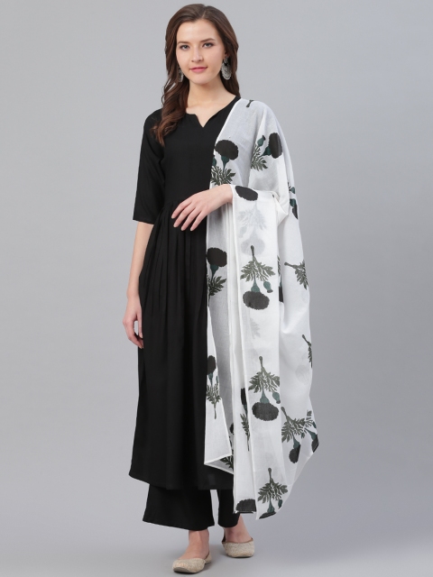 

Ives Women Black & White Solid Kurta with Palazzos & Printed Dupatta