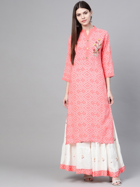 

Anubhutee Women Pink & White Bandhani Print Kurta with Skirt
