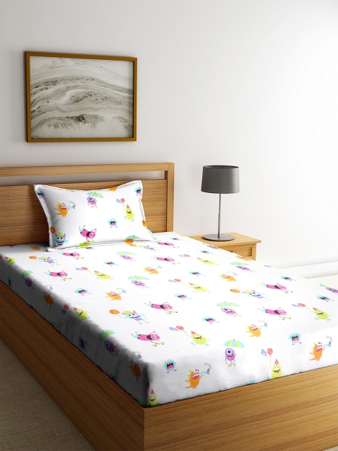 

SWHF Multicoloured Conversational 180 TC Cotton 1 Single Bedsheet with 1 Pillow Covers, Multi