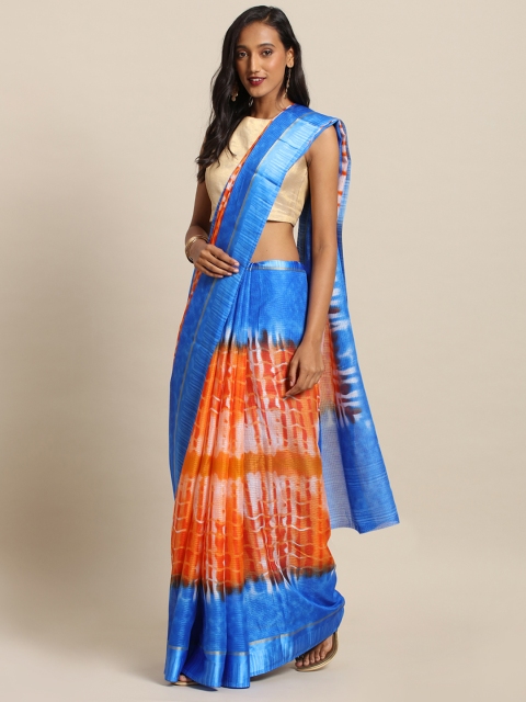 

VASTRANAND Orange & Blue Supernet Dyed Kota Doriya Saree