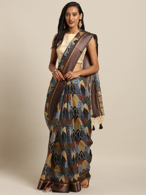 

VASTRANAND Coffee Brown & Blue Supernet Printed Kota Saree