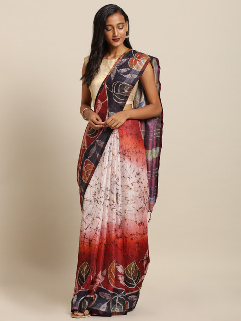 

VASTRANAND Coffee Brown & White Linen Blend Printed Khadi Saree