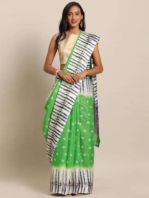 

VASTRANAND Green & White Supernet Bandhani Printed Kota Saree