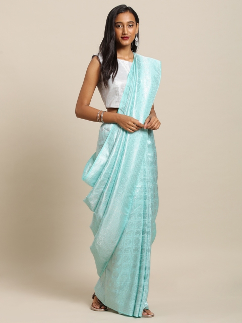 

VASTRANAND Blue Silk Blend Woven Design Baluchari Saree