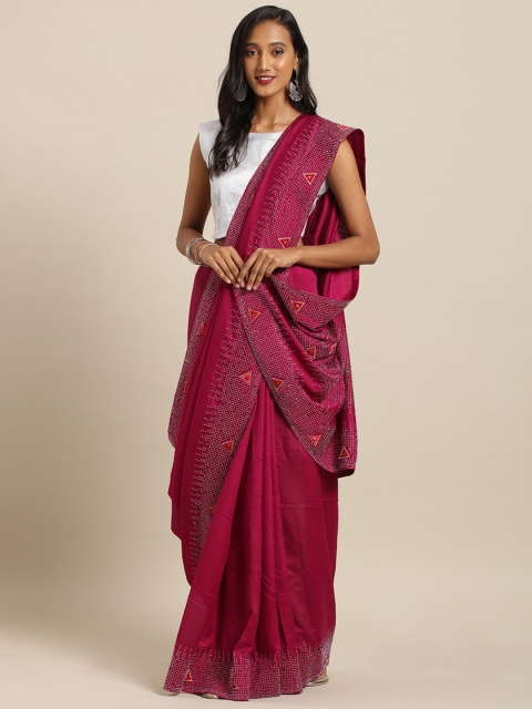 

VASTRANAND Maroon Poly Silk Embellished Border Saree