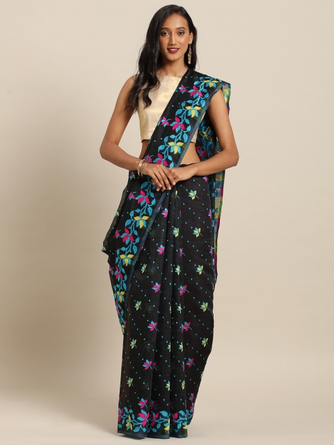 

VASTRANAND Black & Pink Silk Cotton Printed Dhakai Jamdani Saree