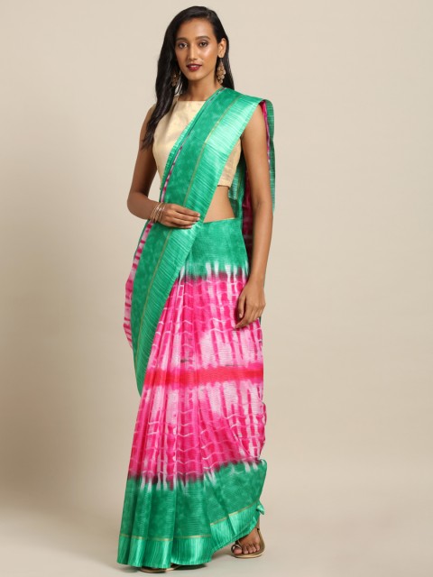 

VASTRANAND Pink & Green Supernet Dyed Kota Saree
