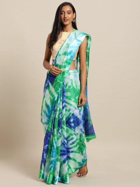 

VASTRANAND Green & Blue Supernet Shibori Printed Kota Doriya Saree
