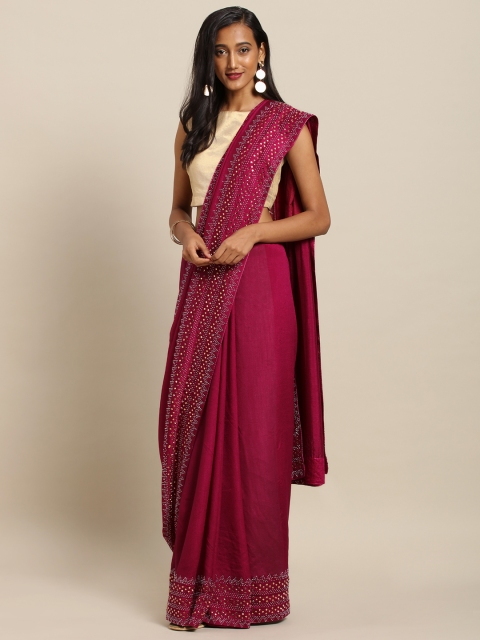 

VASTRANAND Maroon Poly Silk Solid Embellished Border Saree