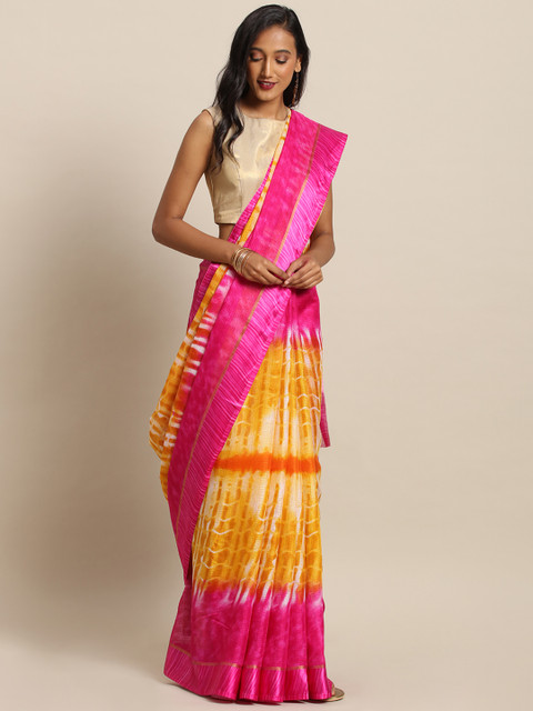 

VASTRANAND Mustard Yellow & Pink Supernet Dyed Kota Saree