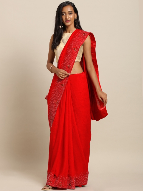 

VASTRANAND Red Embellished Poly Silk Saree