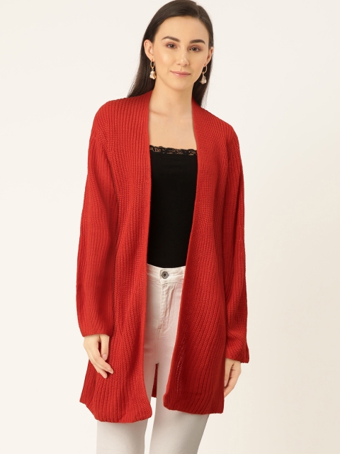 

MANGO Women Rust Orange Ribbed Open Front Cardigan Sweater