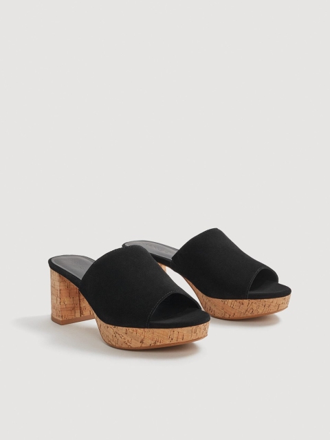 

MANGO Women Black Solid Leather Heeled Mules