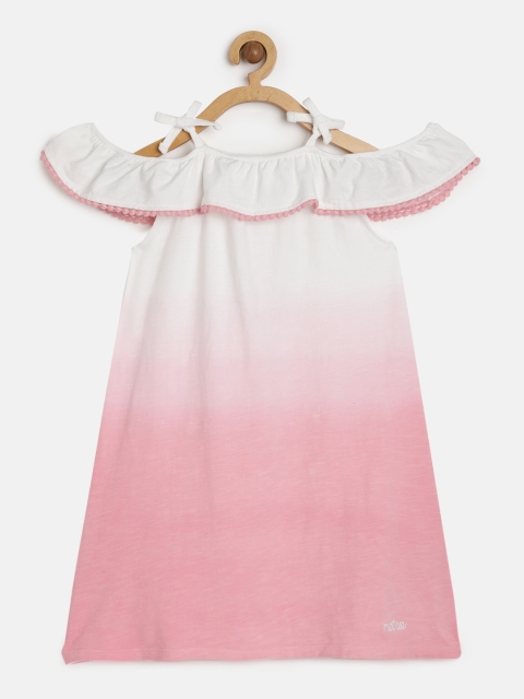 

METRO KIDS COMPANY Girls Pink & White Organic Cotton Tie & Dye A-Line Sustainable Dress