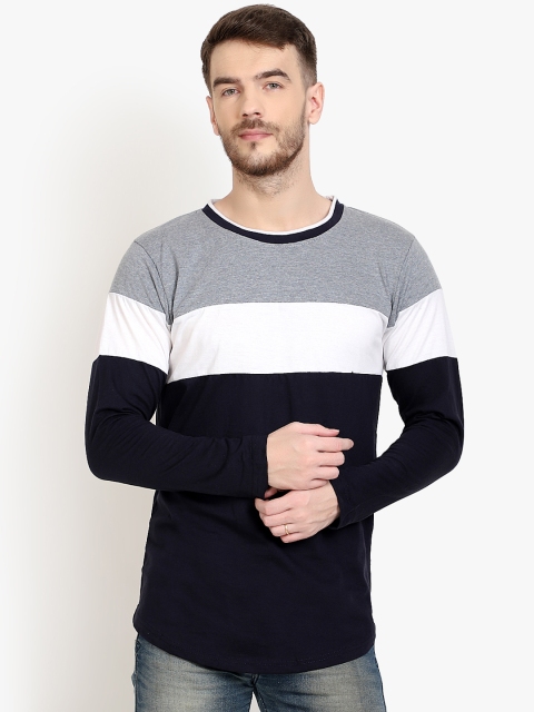 

PAUSE SPORT Men Black & White Colourblocked Round Neck T-shirt