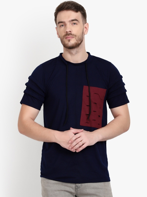 

PAUSE SPORT Men Navy Blue Solid Round Neck T-shirt
