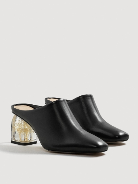 

MANGO Women Black Solid Leather Heeled Mules