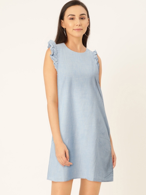 

MANGO Women Blue Solid A-Line Dress