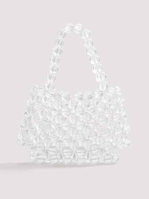 

MANGO Women Transparent Beaded See-Through Handheld Bag