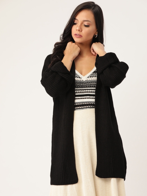 

MANGO Women Black Ribbed Longline Front-Open Sweater