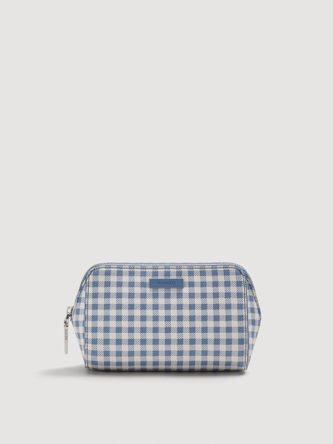

MANGO Women Blue & White Checked Travel Pouch