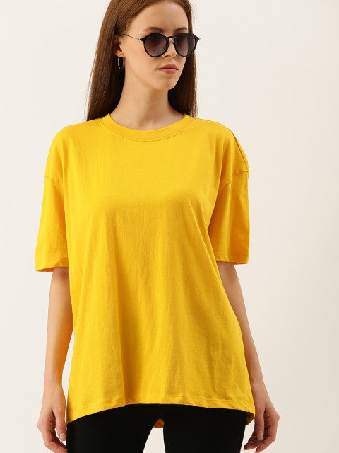 

Moda Rapido Women Yellow Solid Round Neck Boxy T-shirt