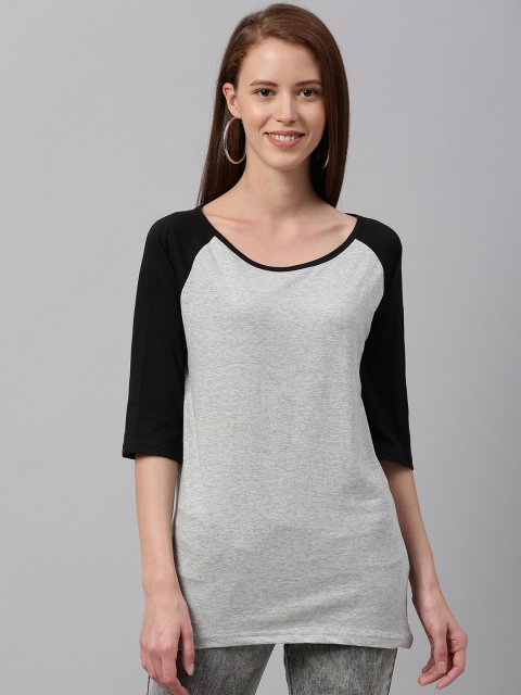 

HERENOW Women Grey Melange Solid Round Neck Pure Cotton T-shirt