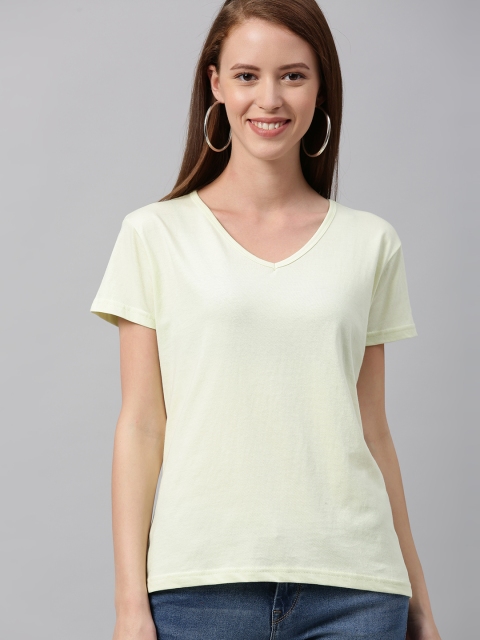 

HERE&NOW Women Green Solid V-Neck T-shirt