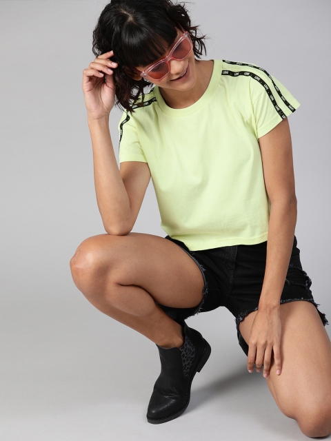 

HERE&NOW Women Lime Green Solid Round Neck T-shirt