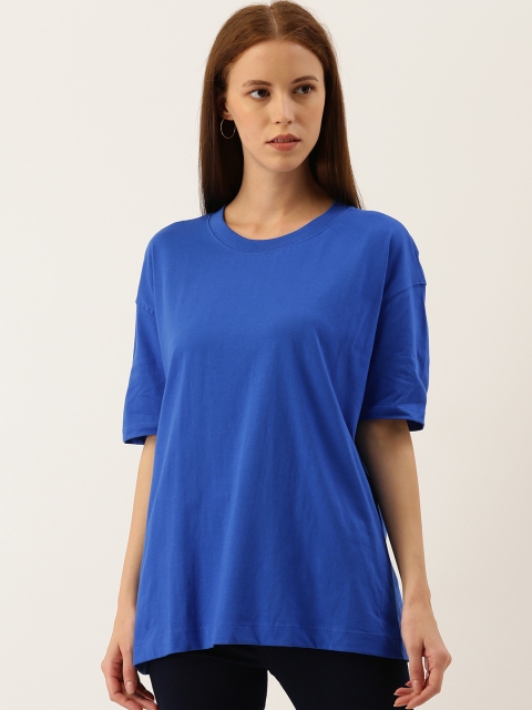 

Moda Rapido Women Blue Solid Round Neck Longline Boxy T-shirt