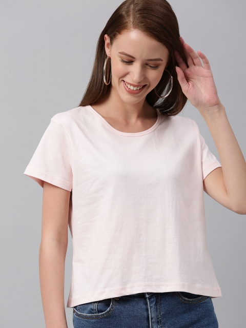 

HERE&NOW Women Peach-Coloured Solid Round Neck T-shirt