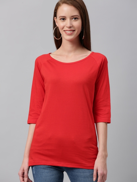 

HERE&NOW Women Red Solid Boat Neck T-shirt