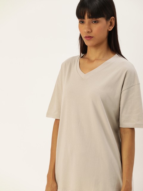

Moda Rapido Women Grey Solid V-Neck Drop-Shoulder T-shirt