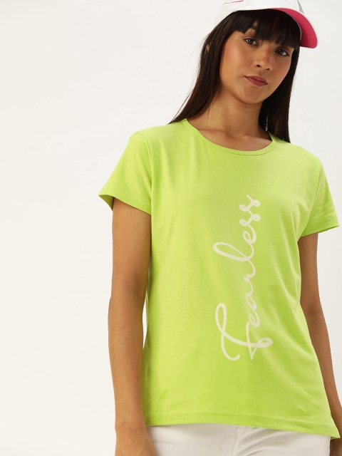 

Moda Rapido Women Fluorescent Green Printed Round Neck T-shirt