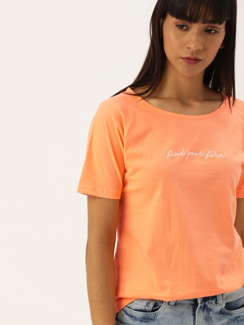 

Moda Rapido Women Orange Solid Round Neck T-shirt