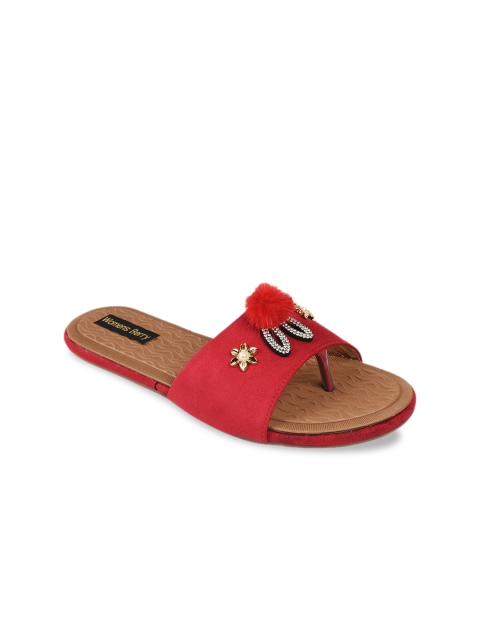 

WOMENS BERRY Women Red Embellished Open Toe Flats
