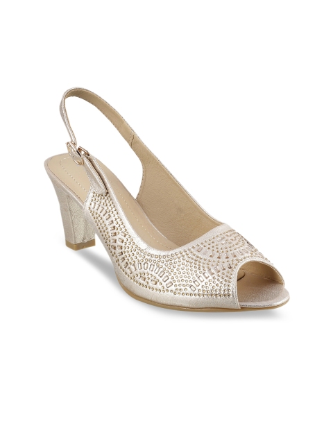 

Metro Women Gold-Toned Embellished Block Heels