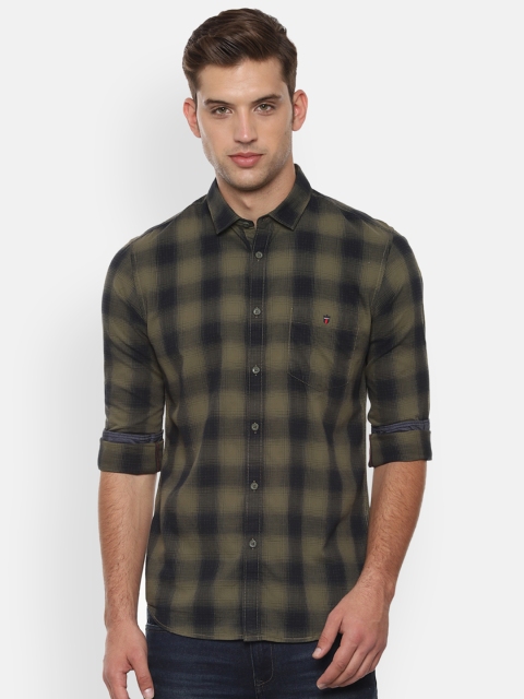 

Louis Philippe Jeans Men Olive Green & Black Slim Fit Checked Casual Shirt