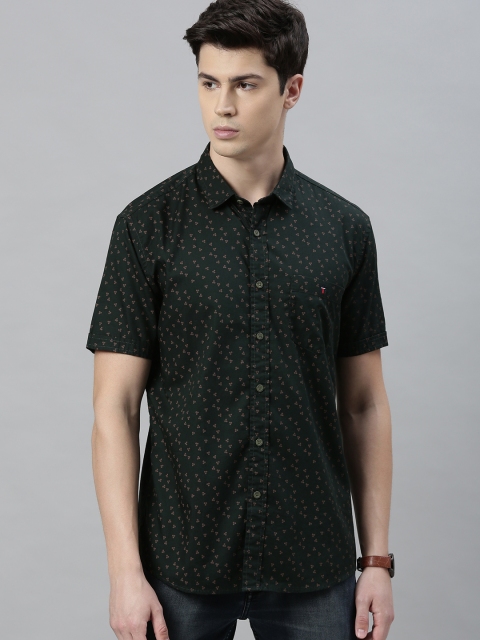 

Louis Philippe Jeans Men Olive Green & Brown Slim Fit Printed Casual Shirt