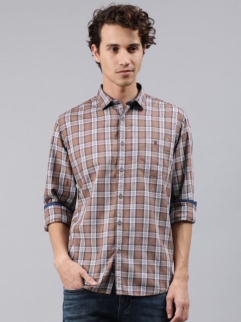 

Louis Philippe Jeans Men Brown & White Slim Fit Checked Casual Shirt
