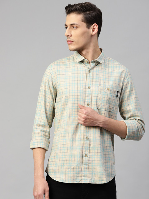 

Louis Philippe Jeans Men Beige & Blue Super Slim Fit Checked Casual Shirt