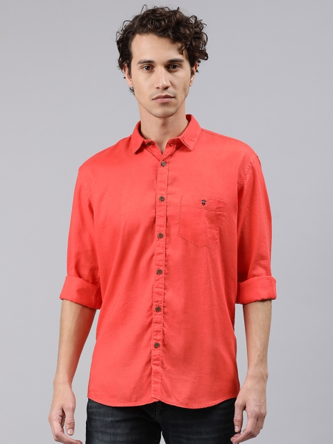 

Louis Philippe Jeans Men Orange Slim Fit Solid Casual Linen Shirt
